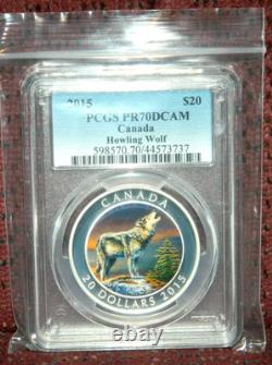 2015 Canada $20 Howling Wolf Colorized Silver Coin Pcgs Pr70 Dcam Pop=4