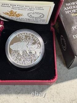 2015 Canada $20 NA Sportfish. 999 Silver 1 oz, Trout, Walleye, Pike Gem Pr, OGP