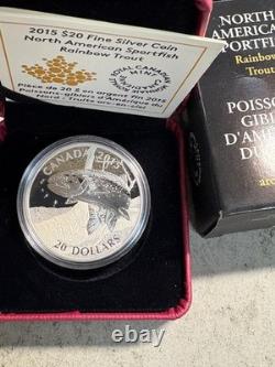 2015 Canada $20 NA Sportfish. 999 Silver 1 oz, Trout, Walleye, Pike Gem Pr, OGP