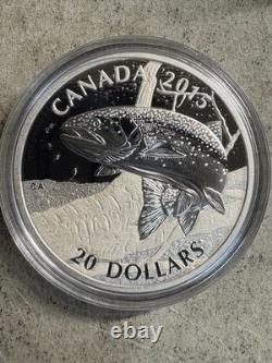 2015 Canada $20 NA Sportfish. 999 Silver 1 oz, Trout, Walleye, Pike Gem Pr, OGP