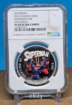 2015 Canada $20 Superman #28 Ngc Pf69 Uc. 999 Silver Colorized Coin