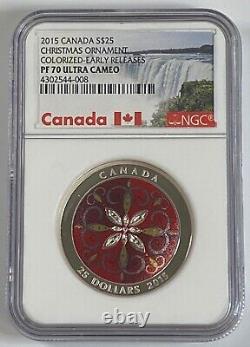 2015 Canada $25 1 oz Silver Colorized Christmas Ornament, NGC PF 70 UCAM, ER