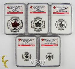 2015 Canada 5-Coin Reverse Proof Incuse Silver Maple Fractional Set NGC PF 70