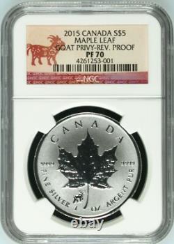 2015 Canada $5 Silver Maple Leaf with LUNAR GOAT PRIVY, Reverse Proof NGC PF70