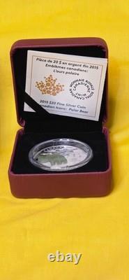 2015 Canada Jade Polar Bear 31.39g Silver Proof With Box & COA