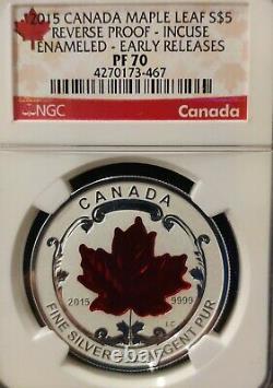 2015 Canada Maple Leaf S$5 Enameled Incuse Reverse Proof Ngc Pf70 1oz Silver