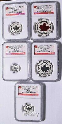 2015 Canada Maple Leaf Silver $5, $4, $3, $2, $1 Rev Proof-Incuse Set NGC PF70