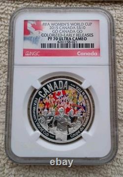 2015 Canada SILVER $10 NGC PF 70 ULTRA CAMEO FIFA WOMEN'S WORLD CUP GO CANADA GO
