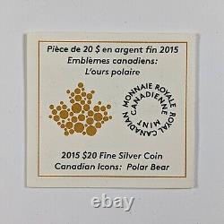 2015 Canada Silver $20 1oz Proof Canadian Icons Polar Bear with Jade