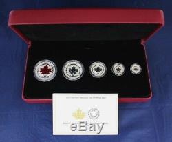 2015 Canada Silver Proof 5 coin set The Maple Leaf in Case with COA (H8/125)