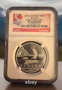 2015 Canadian NGC PF70 Matte Early Release $50 Beaver Silver Coin