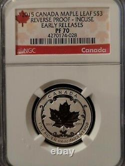 2015 NGC PF 70 Reverse Proof CANADA (5 Coin Set) Silver MAPLE LEAF $5 Incuse