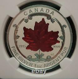 2015 Reverse Proof $5 Canada Silver Maple Leaf Incuse Enameled NGC PF70 Canadian