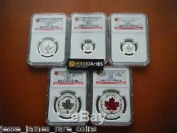 2015 Reverse Proof Silver Canada Maple Leaf Ngc Pf70 Early Releases 5 Coin Set
