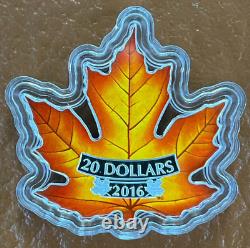 2016 $20 1 OZ CANADA SILVER PROOF COLOURFUL MAPLE LEAF IN MINT PACKAGING with COA