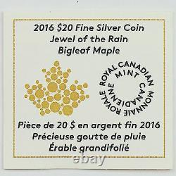2016 $20 Bigleaf Maple Swarovski Crystal Raindrop 99.99% Pure Silver Color Proof