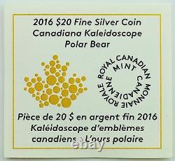 2016 $20 Canadiana Kaleidoscope Polar Bear, 60mm 1 oz. Silver Color Proof Coin
