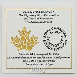 2016 $20 Colorful Birds of Canada American Avocet. 9999 Pure Silver Color Proof