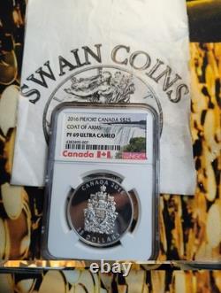 2016 $25 Canada Silver Proof Piefort Ngc Pf69 Uc Coat Of Arms Piedfort E10-168