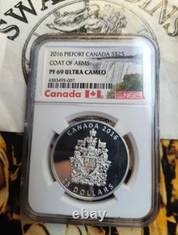 2016 $25 Canada Silver Proof Piefort Ngc Pf69 Uc Coat Of Arms Piedfort E10-168