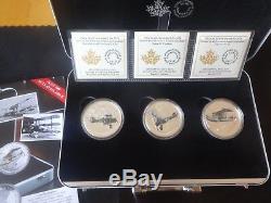 2016 3 X Silver Proof Colour Canada $20 Coin Box Set + Coa Ww1 Aircraft 1/100