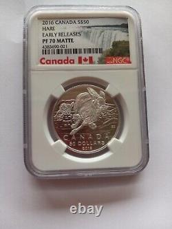 2016 $50 CANADA SILVER NGC PF70 PROOF MATTE HARE With Hardwood Display Case! ÈR