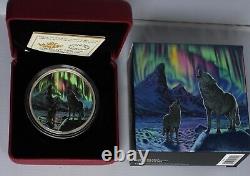 2016 CANADA $30 FINE SILVER PROOF 2 Oz. NORTHERN LIGHTS Glow-in-Dark Wolves