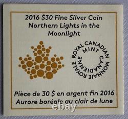 2016 CANADA $30 FINE SILVER PROOF 2 Oz. NORTHERN LIGHTS Glow-in-Dark Wolves