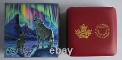 2016 CANADA $30 FINE SILVER PROOF 2 Oz. NORTHERN LIGHTS Glow-in-Dark Wolves