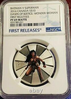 2016 Canada $10 Wonder Woman Dawn Of Justice 1/2 Oz Silver Ngc Proof 69 Matte
