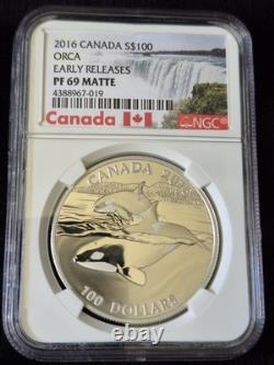 2016 Canada $100 Orca Early Realease Certified NGC PF69 MATTE. 9999 Silver