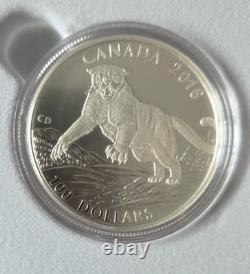 2016 Canada $100 for $100 Cougar 1 oz. 9999 Fine Silver Matte Proof Coin RCM Box