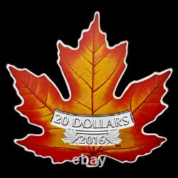 2016 Canada $20 1 oz Silver $20 Proof Maple Leaf Shape Coin Colorized OGP