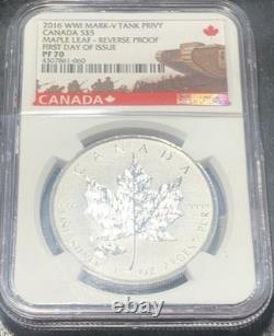 2016 Canada $5 Silver Reverse Proof Maple Leaf. 9999 NGC PF70 FDI Tank Privy Mr