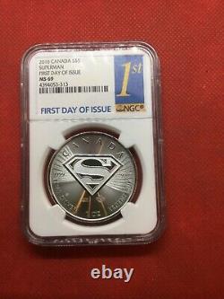 2016-Canada-$5 Superman Coin- 1oz. 9999 Silver-MS 69-FIRST DAY OF ISSUE