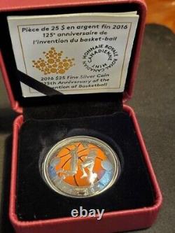 2016 Canada Basketball $ 25 Proof Concave Colorized Silver Coin in Box