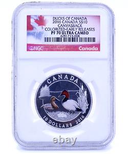 2016 Canada Fine Silver Colorized Ducks of Canada $10 CANVASBACK Duck PF70 UCAM