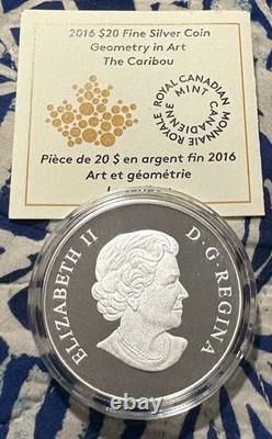 2016 Canada GEOMETRY IN ART The CARIBOU 1 Oz 999.9 FINE SILVER $20 Coin