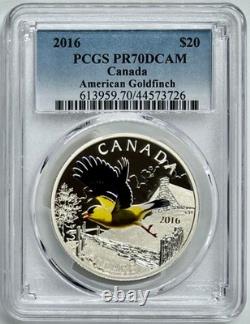 2016 Canada Silver $20 Colorized American Goldfinch Proof PCGS PR70 DCAM Low Pop