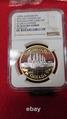 2016 Canada Silver Gold Gilt Gild Transatlantic Cable Great Eastern PR PF 70 NGC