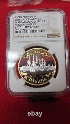 2016 Canada Silver Gold Gilt Gild Transatlantic Cable Great Eastern PR PF 70 NGC