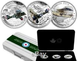 2016 Canada WW I Aircraft 3 x $20 Dollars Silver coin Proof Color Metal box
