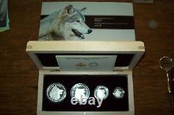 2016 Canada'Wolf Fractional Set of 4 Coins Proof Silver Set. 9999 Fine Box COA