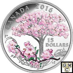 2016'Cherry Blossoms' Colorized Proof $15 Silver Coin. 9999 Fine (17620) (NT)