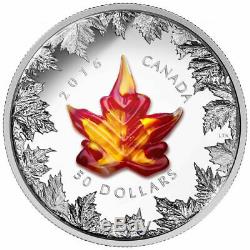 2016 Murano's Glass 5 oz Pure SILVER $50 Coin Autumn Radiance Canada Maple Leaf