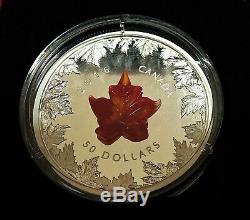 2016 Murano's Glass 5 oz Pure SILVER $50 Coin Autumn Radiance Canada Maple Leaf