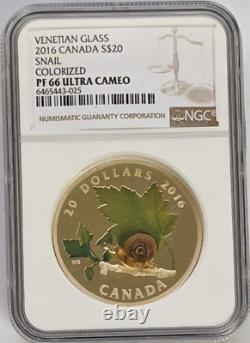 2016 NGC Canada Little Creatures Snail Venetian Glass Proof Silver Coin PF66 UC