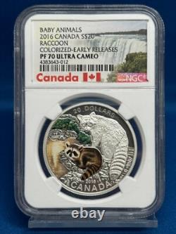 2016 NGC Canadian Baby Animals Series Raccoon Silver $20 PF 70 Ultra Cameo