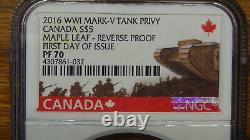 2016 WW1 Mark-V Tank Privy Canada S$5 Maple Leaf Reverse Proof FDOI NGC PF 70