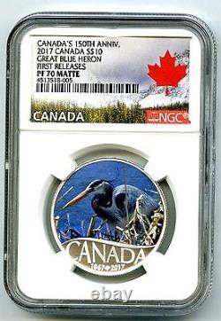 2017 $10 Canada 150th Silver Proof Ngc Pf70 First Releases Great Blue Heron